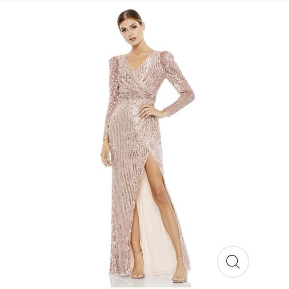 Mac Duggal SEQUIN PUFF SLEEVE SURPLICE GOWN Style 93549 NWT Size 8